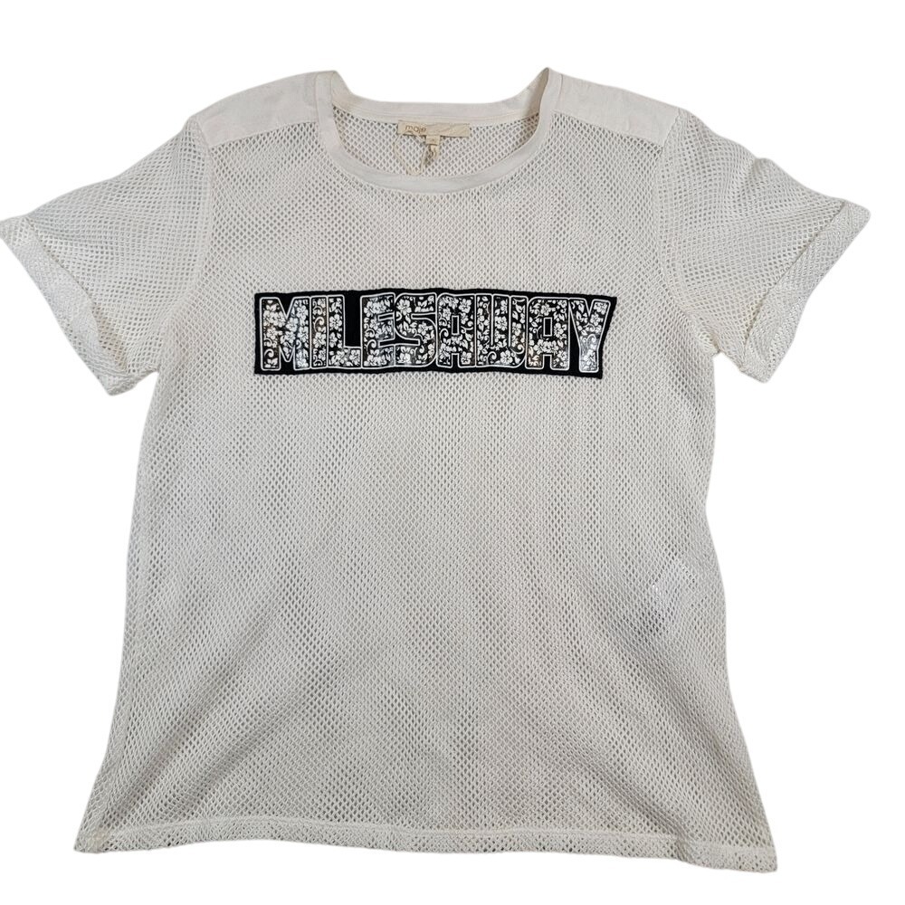 maje Women's Milesaway Mesh Short Sleeve T-Shirt Sz 3 White Ivory